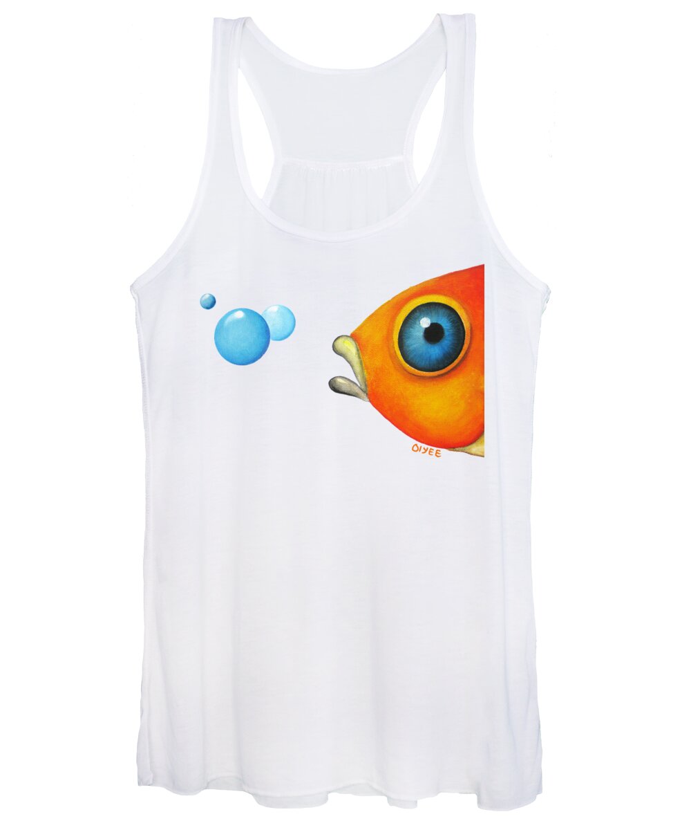 Fish Tshirt Women's Tank Top featuring the painting Fish Bubbles by Oiyee At Oystudio