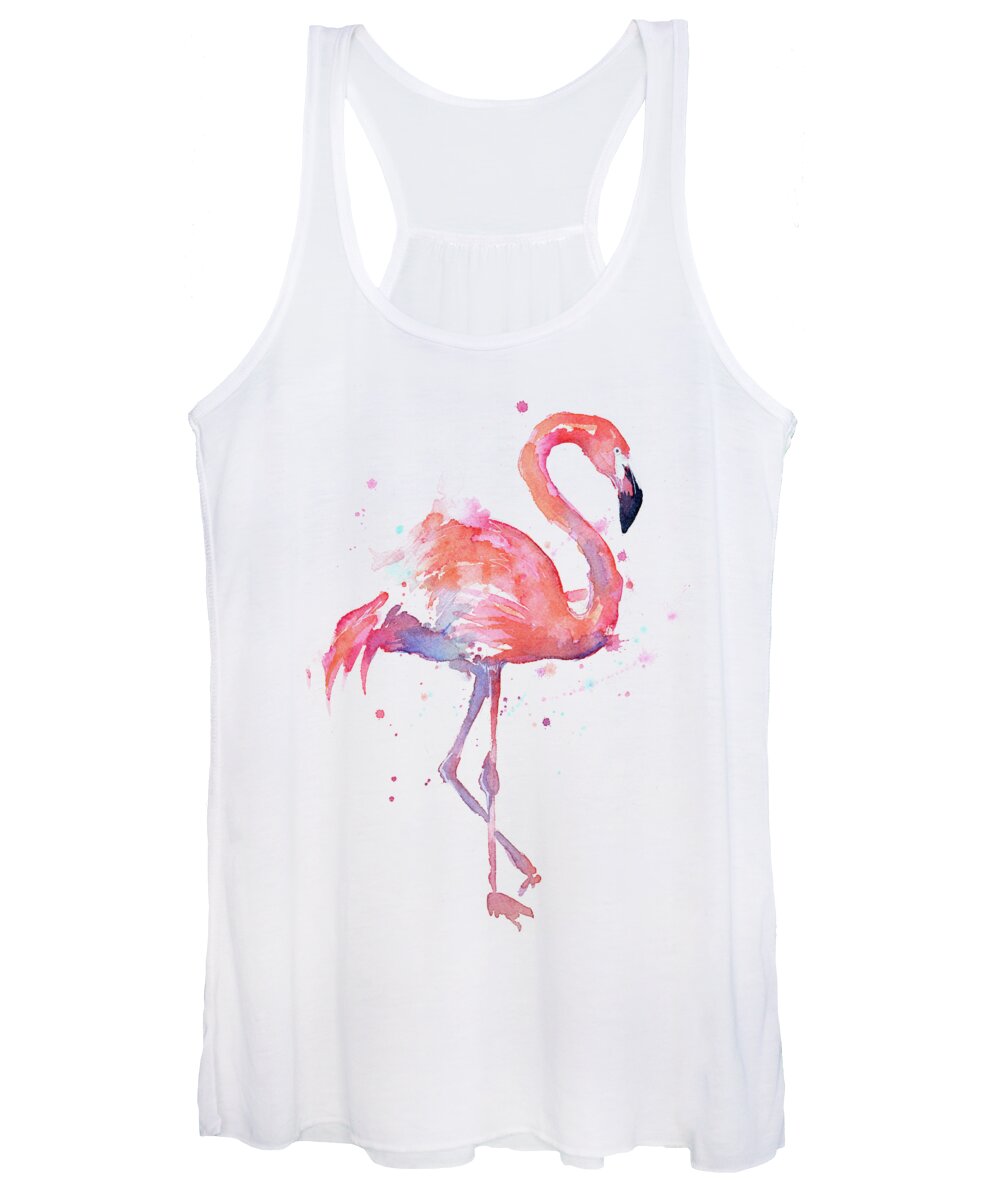 Flamingo Women's Tank Top featuring the painting Flamingo Watercolor Facing Right by Olga Shvartsur