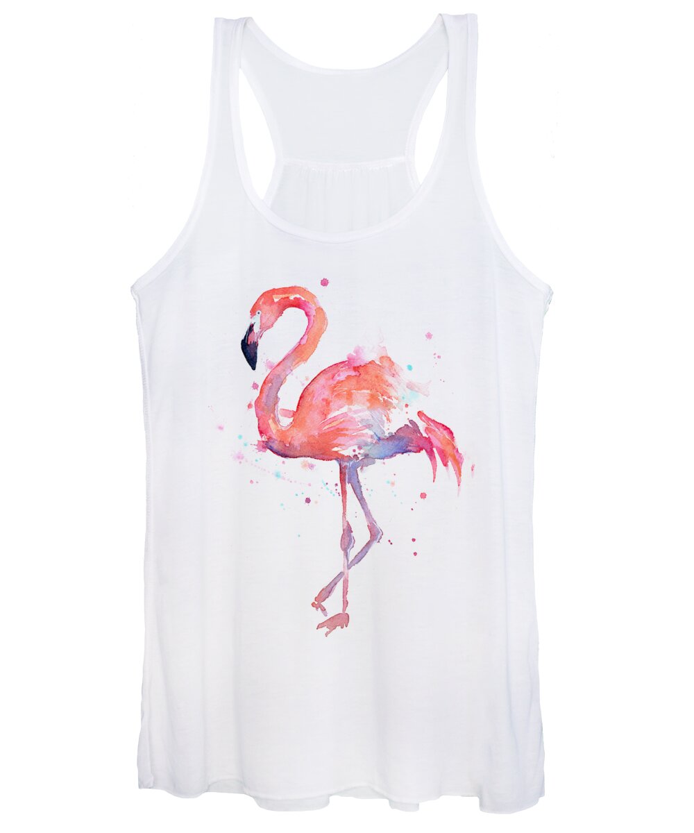 #faatoppicks Women's Tank Top featuring the painting Flamingo Watercolor by Olga Shvartsur