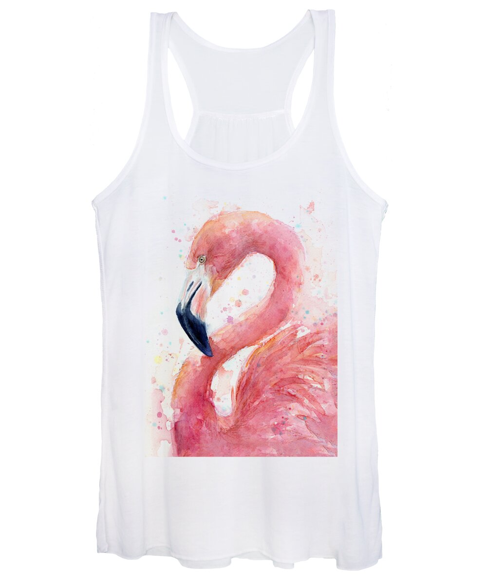 Flamingo Women's Tank Top featuring the painting Flamingo Watercolor Painting by Olga Shvartsur