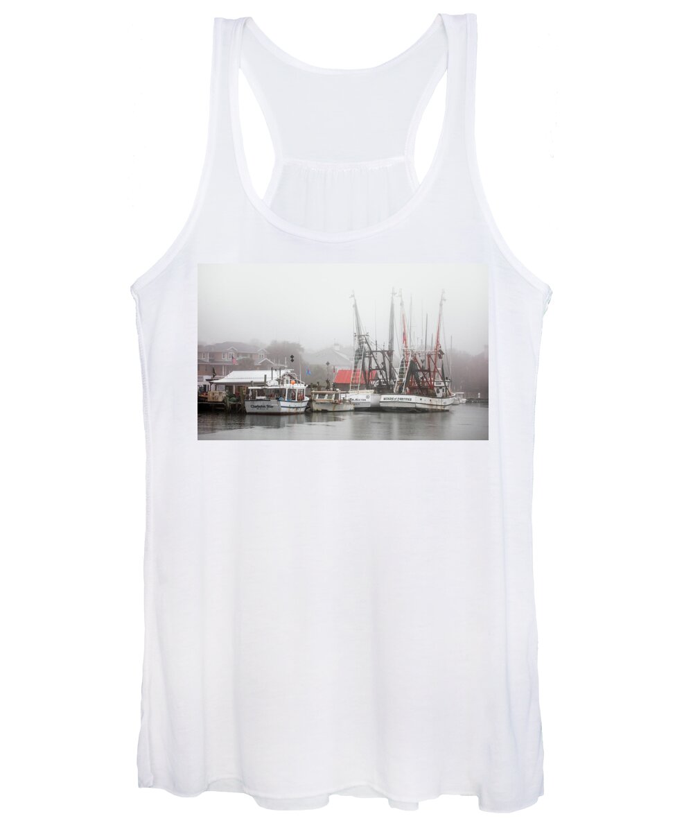 Shem Creek Women's Tank Top featuring the photograph Fog of Fortune by Donnie Whitaker