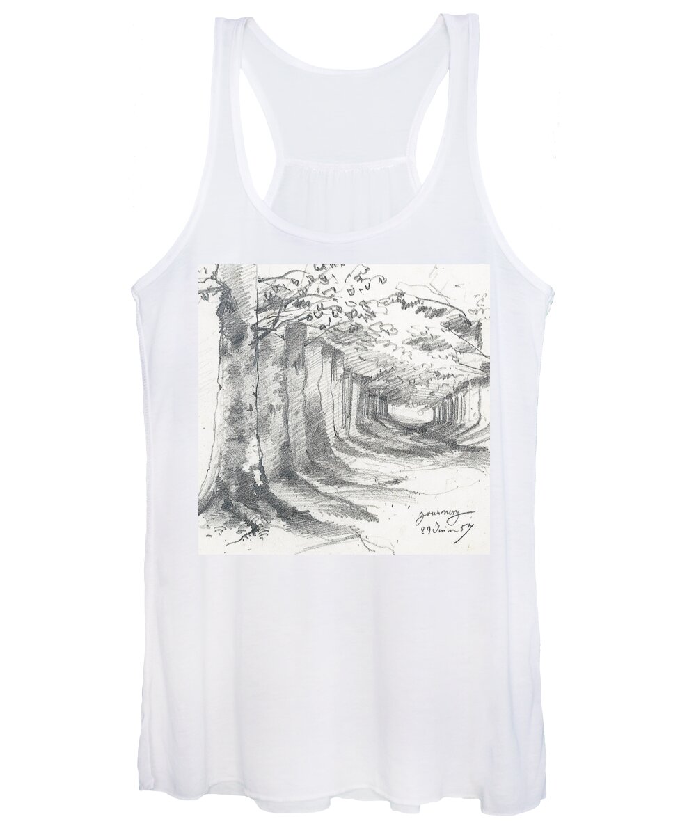 Monet Women's Tank Top featuring the drawing Forest lane at Gournay by Claude Monet