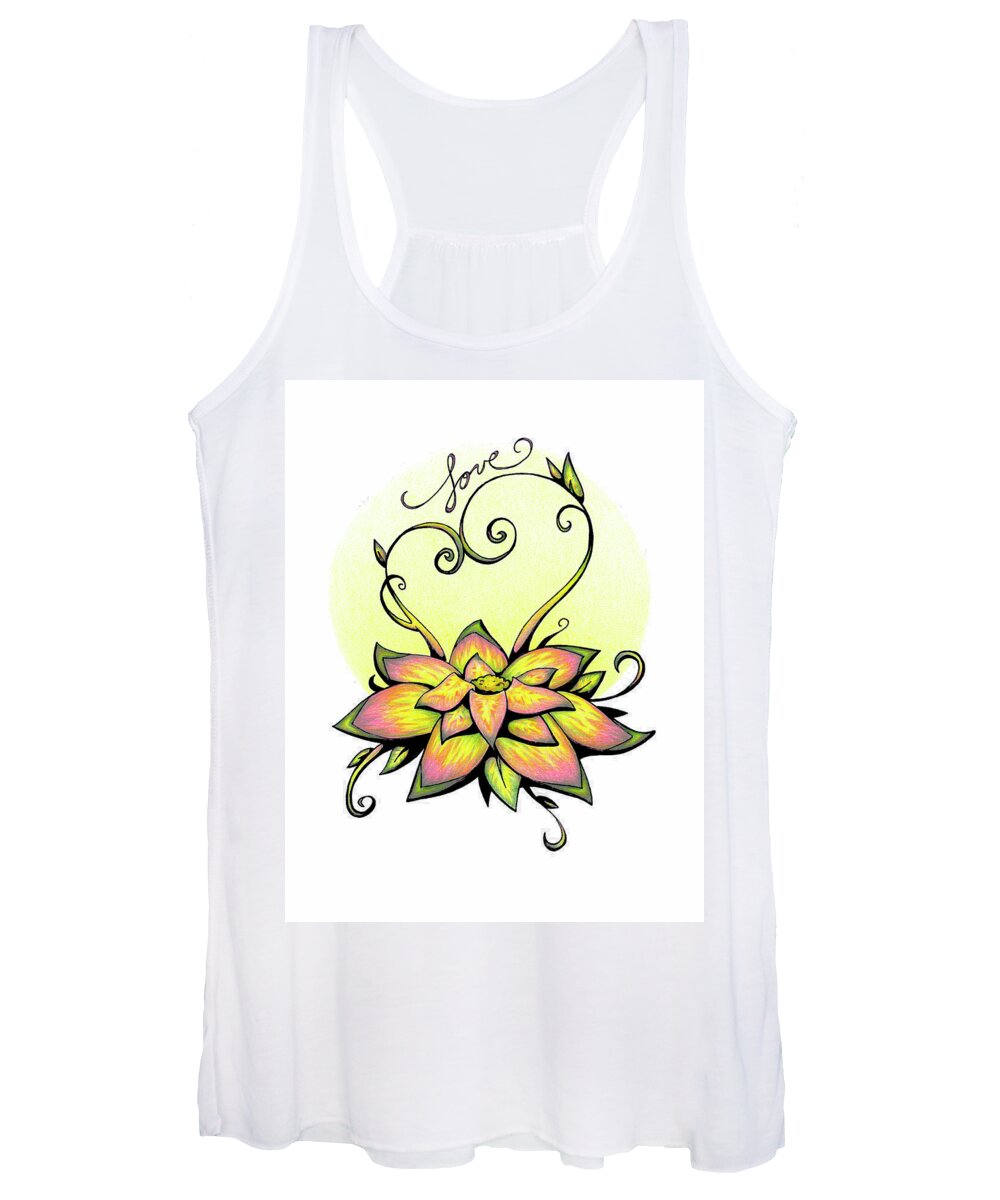 Nature Women's Tank Top featuring the drawing Inspirational Flower LOVE by Sipporah Art and Illustration