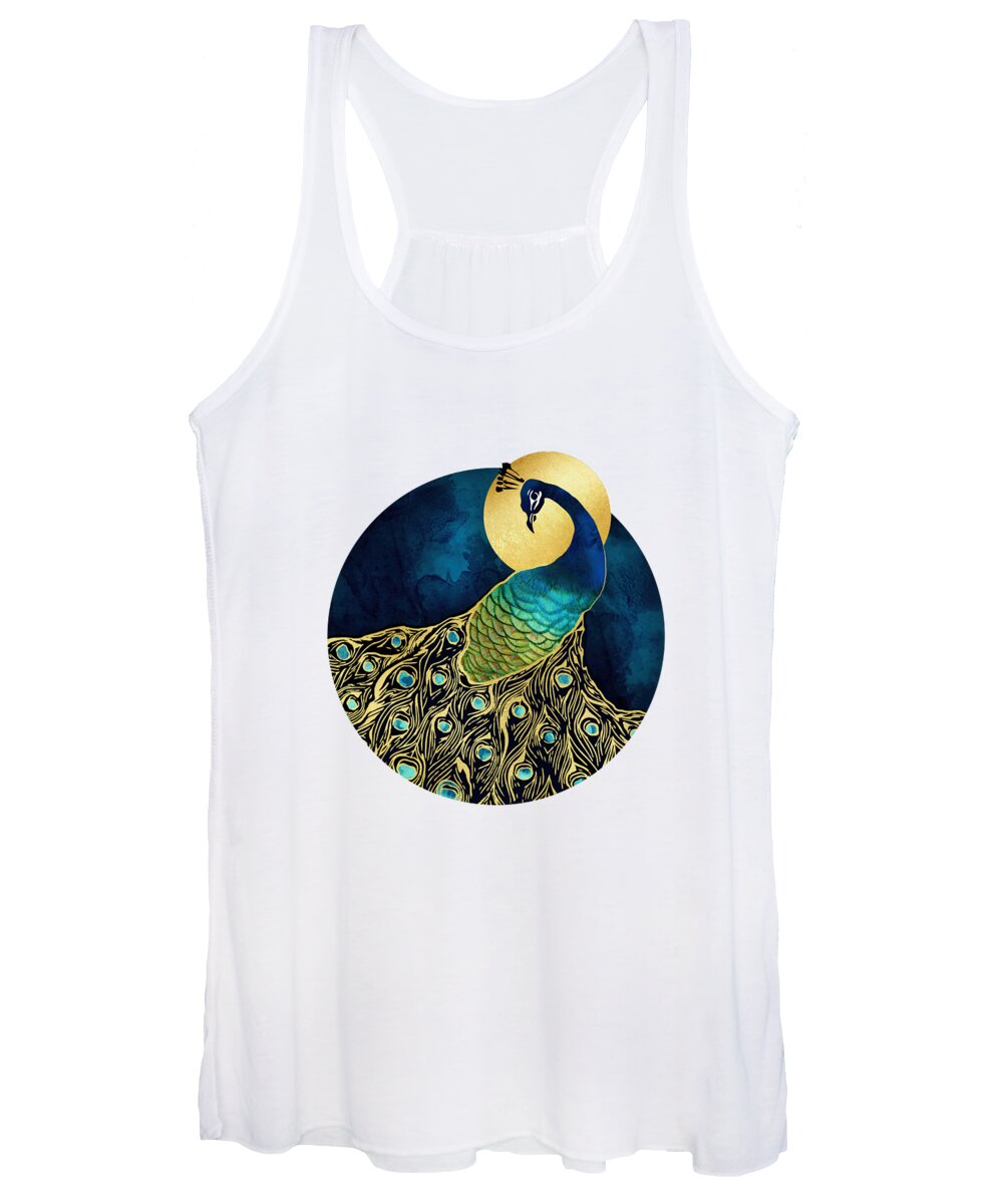 Peacock Women's Tank Top featuring the digital art Golden Peacock by Spacefrog Designs
