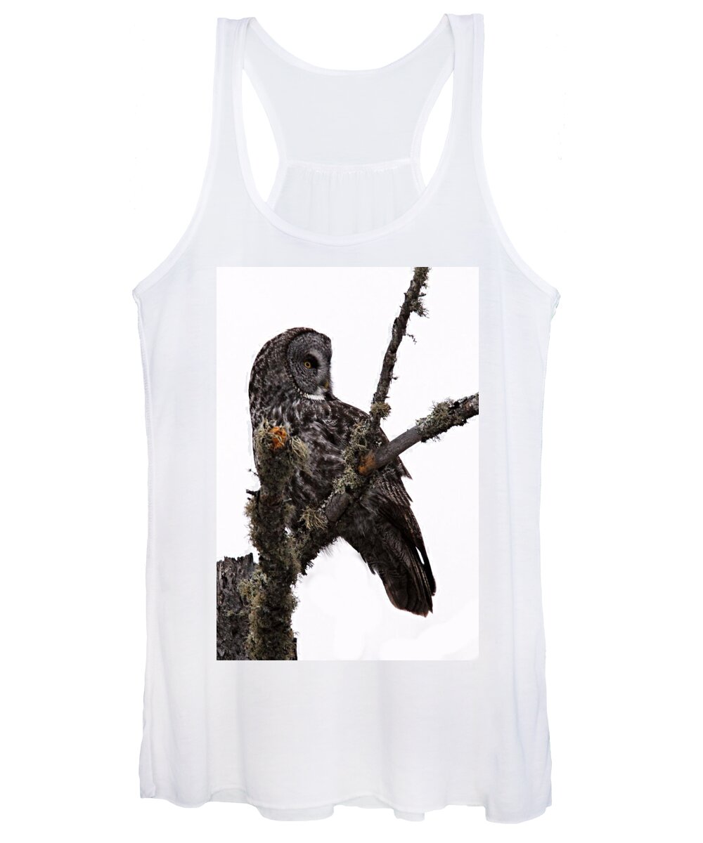 Photography Women's Tank Top featuring the photograph Great Grey Owl by Larry Ricker