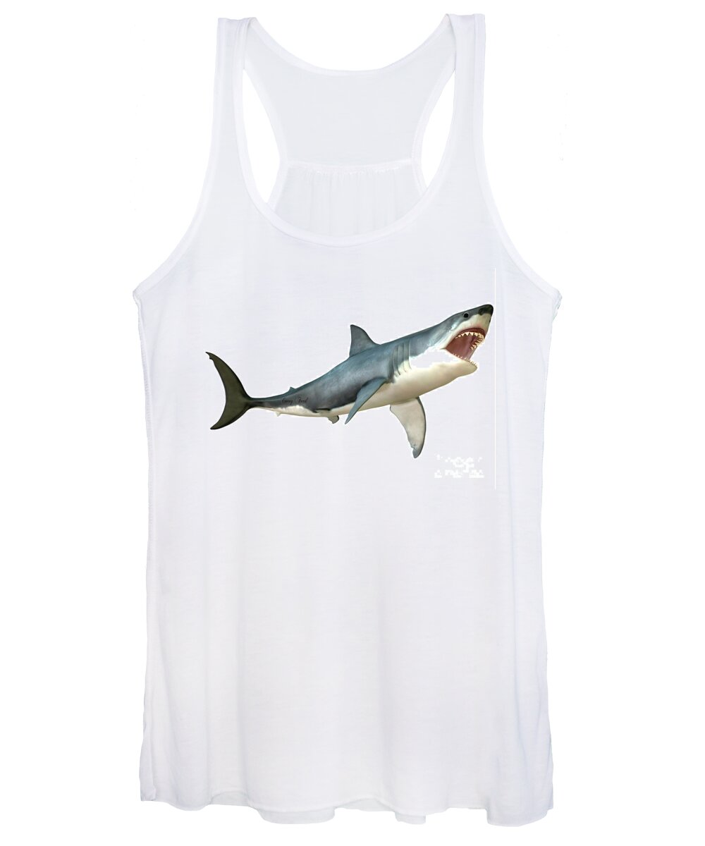 Great White Shark Women's Tank Top featuring the painting Great White Shark Attack by Corey Ford