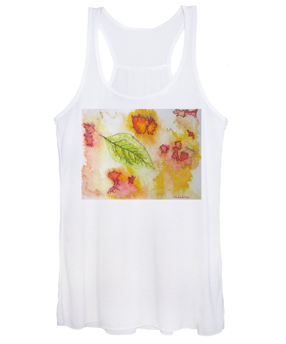 Nature Women's Tank Top featuring the painting Green Leaf of Fall by Patricia Arroyo