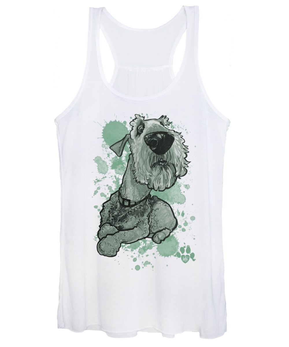 Airedale Terrier Women's Tank Top featuring the drawing Green Paint Splatter Airedale Terrier by John LaFree