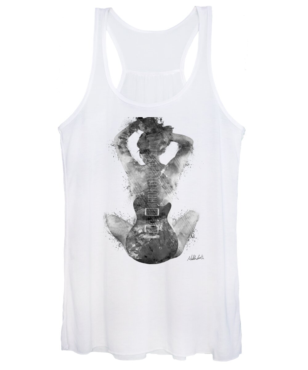 Guitar Women's Tank Top featuring the digital art Guitar Siren in Black and White by Nikki Smith
