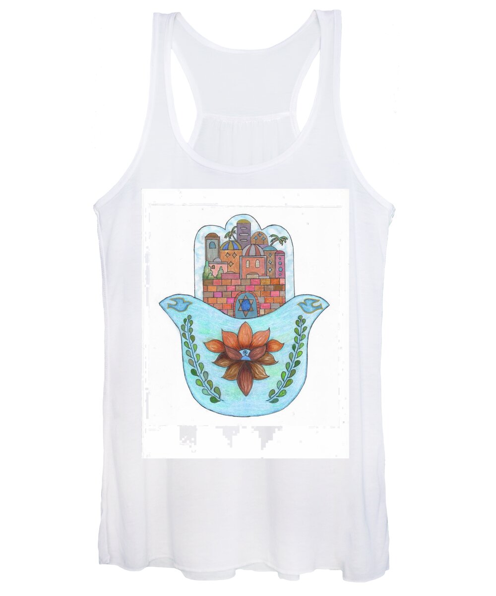  Women's Tank Top featuring the drawing Hamsa 13 by Suzanne Udell Levinger
