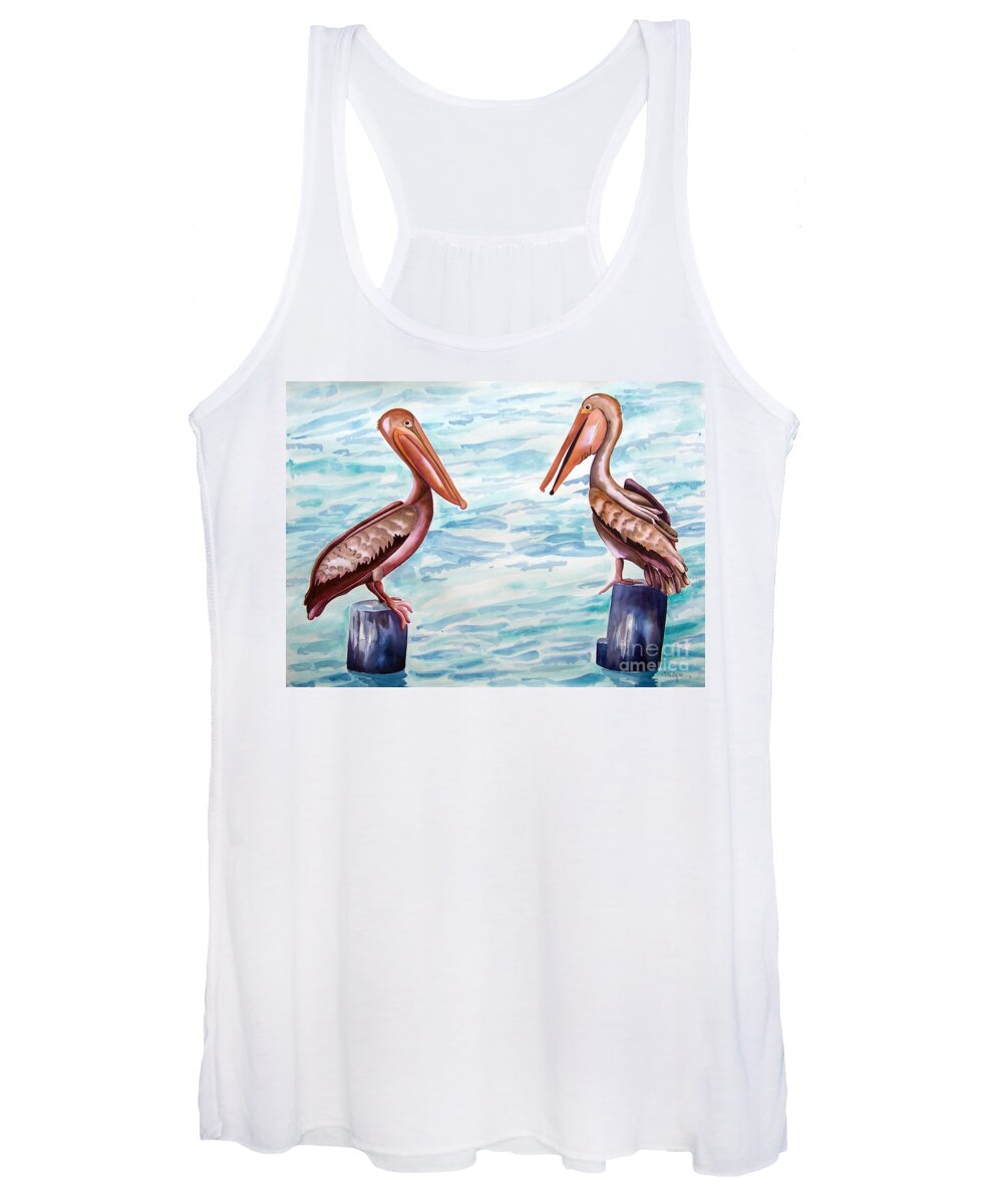 Pelicans Chatting Women's Tank Top featuring the painting Have You Been To The Gulf by Kandyce Waltensperger