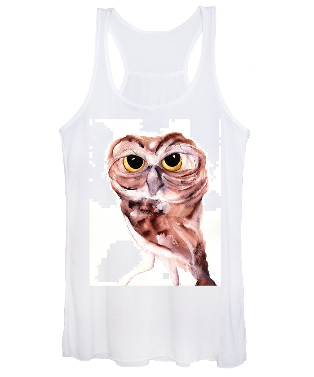Owl Women's Tank Top featuring the painting Hello There by Dawn Derman