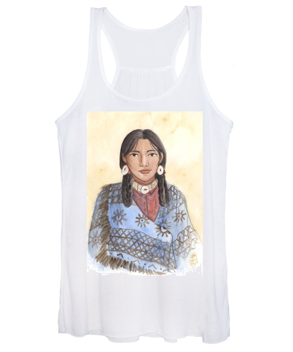 Native American Women's Tank Top featuring the painting Her Mother's Blanket by Brandy Woods