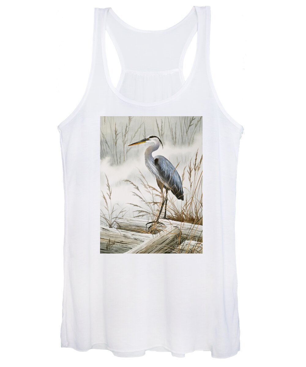 Heron Painting Women's Tank Top featuring the painting Herons Misty Shore by James Williamson