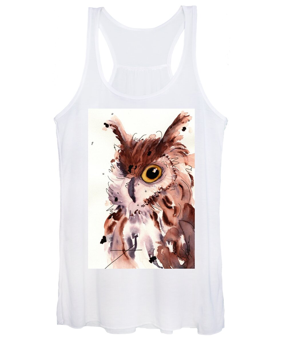 Owl Women's Tank Top featuring the painting Horned Owl by Dawn Derman