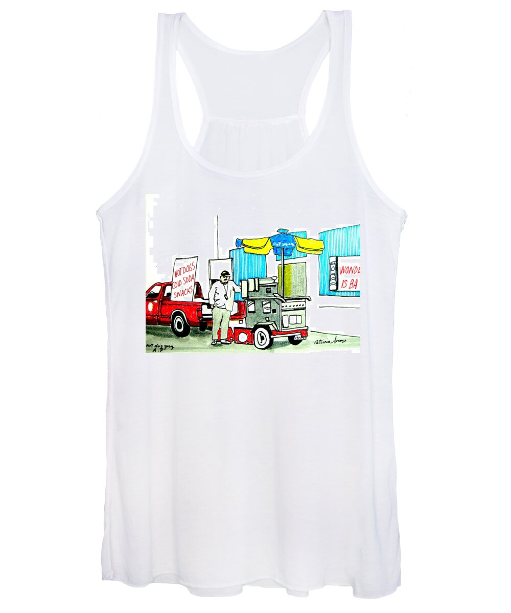 Asbury Art Women's Tank Top featuring the drawing Hot Dog Guy of Asbury Park by Patricia Arroyo