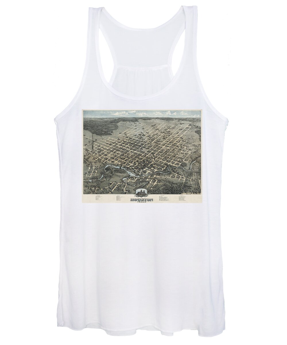 Texas Women's Tank Top featuring the digital art Houston 1873 by Augustus Koch by Texas Map Store