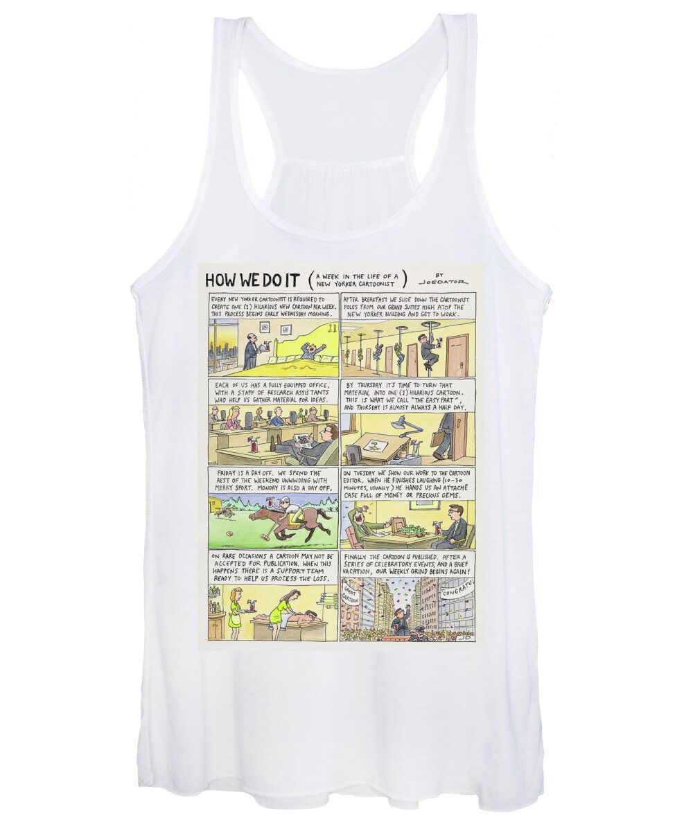 How We Do It (a Week In The Life Of A New Yorker Cartoonist) Women's Tank Top featuring the drawing How We Do It by Joe Dator