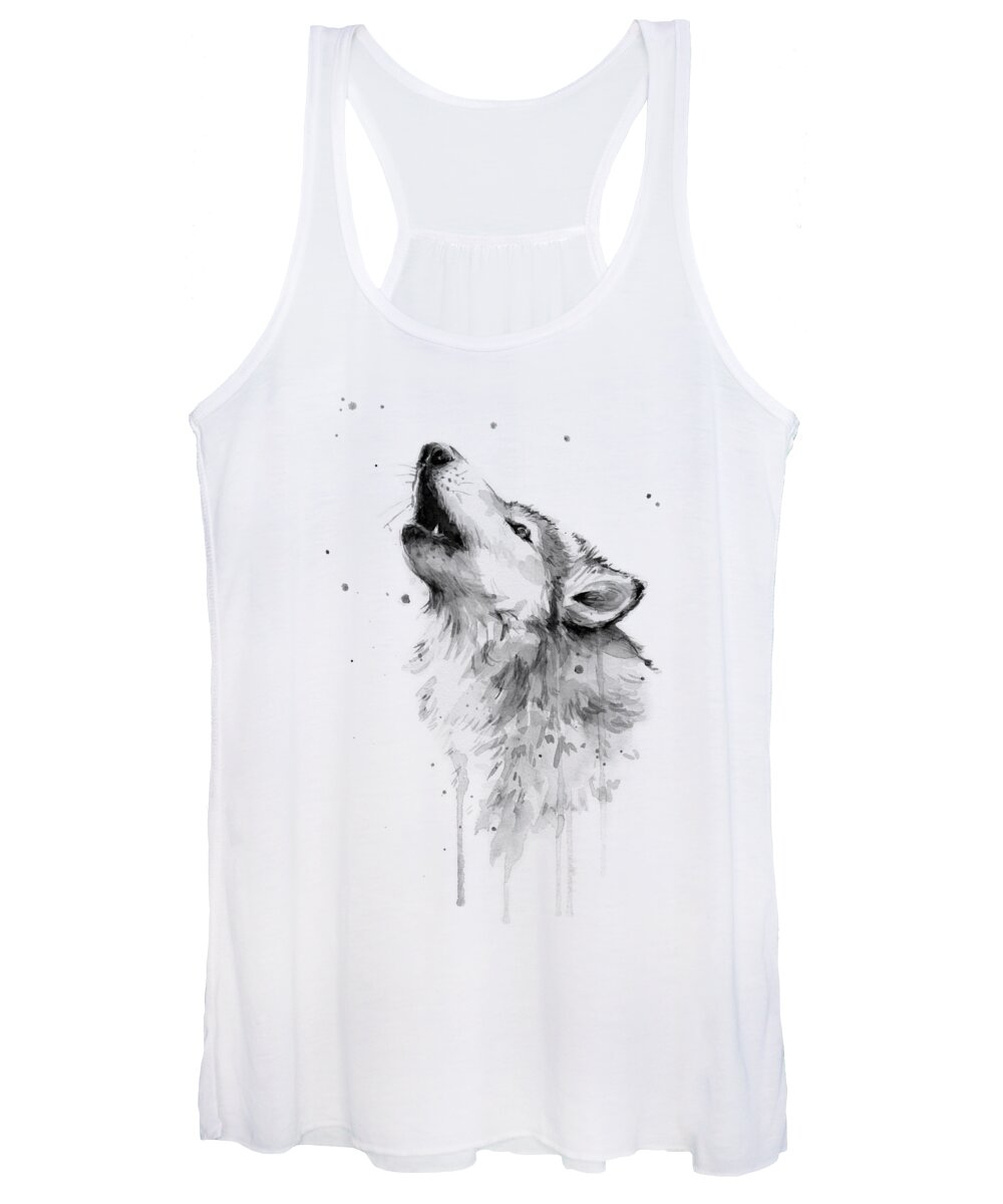 Watercolor Women's Tank Top featuring the painting Howling Wolf Watercolor by Olga Shvartsur