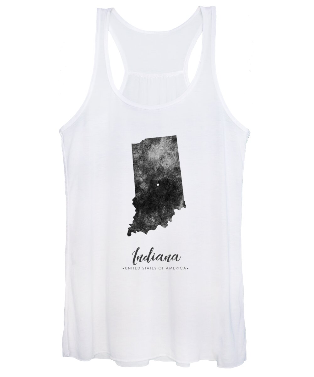 Indiana Women's Tank Top featuring the mixed media Indiana State Map Art - Grunge Silhouette by Studio Grafiikka