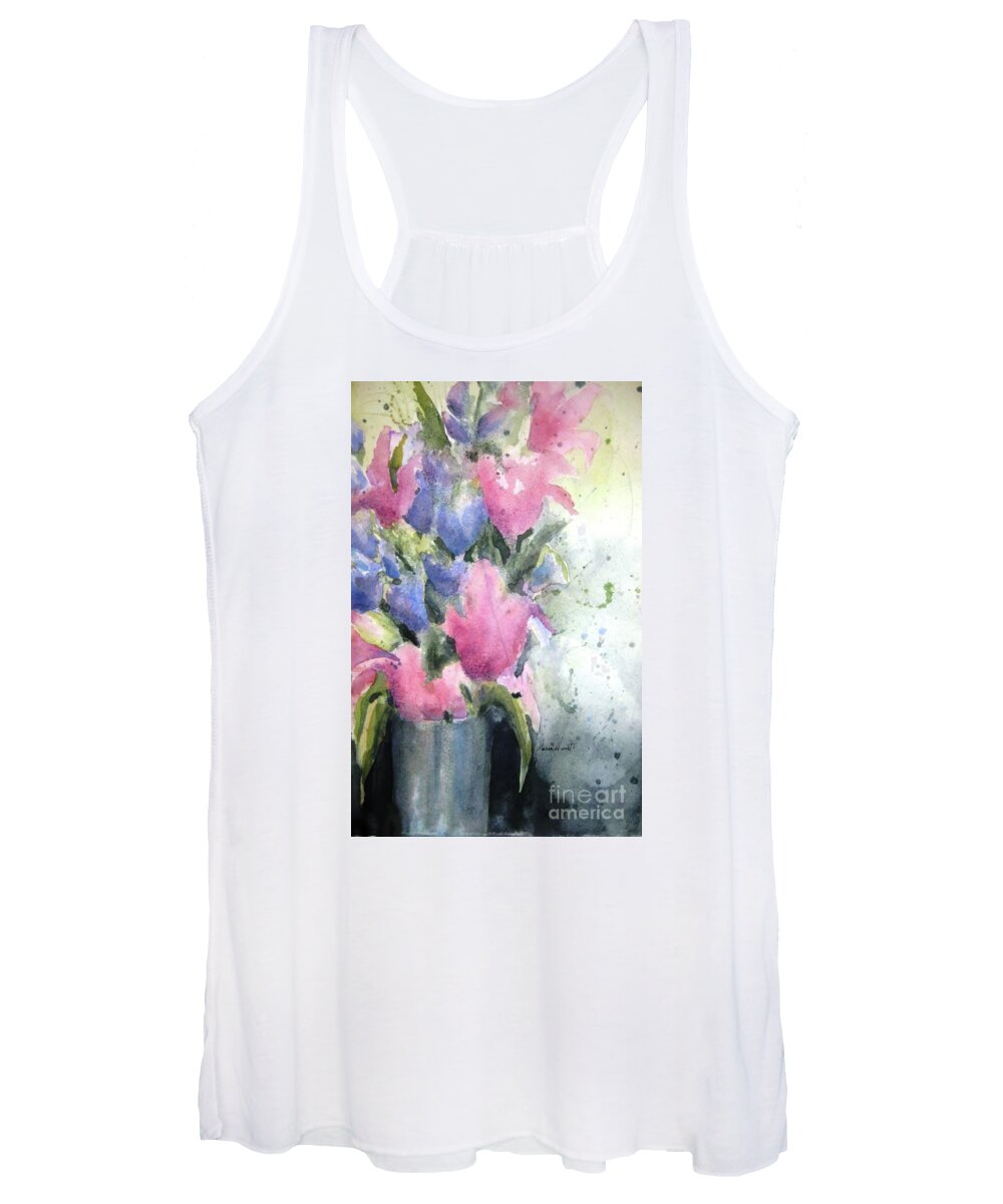 Tulips Women's Tank Top featuring the painting Iris and Tulips - Fresh and Free by Maria Hunt