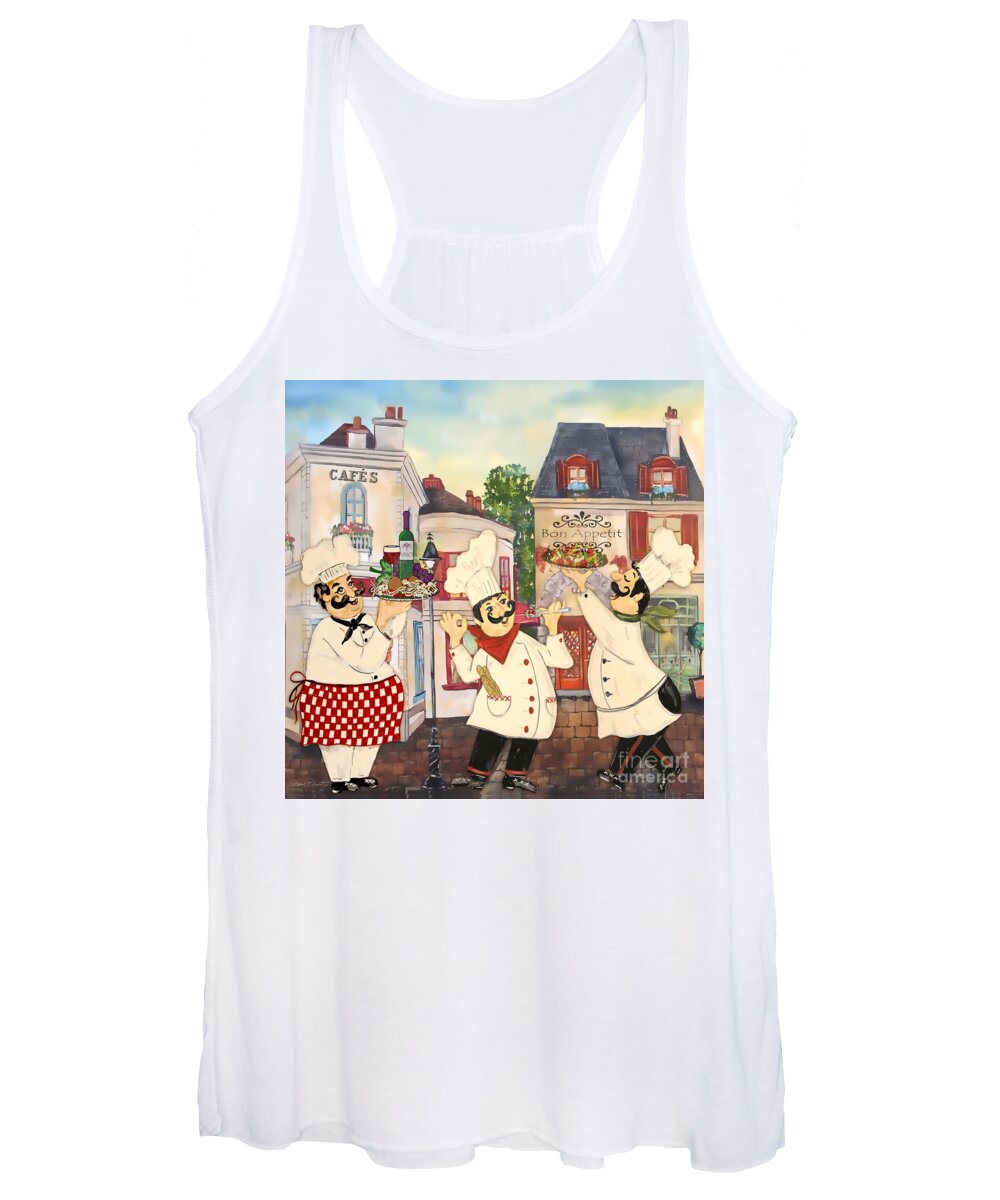 French Women's Tank Top featuring the painting Italian Chefs-JP3042 by Jean Plout