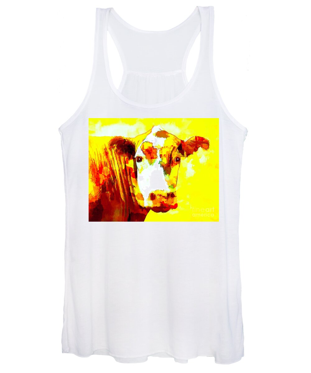 Cow Women's Tank Top featuring the photograph Yellow Cow by Joyce Creswell