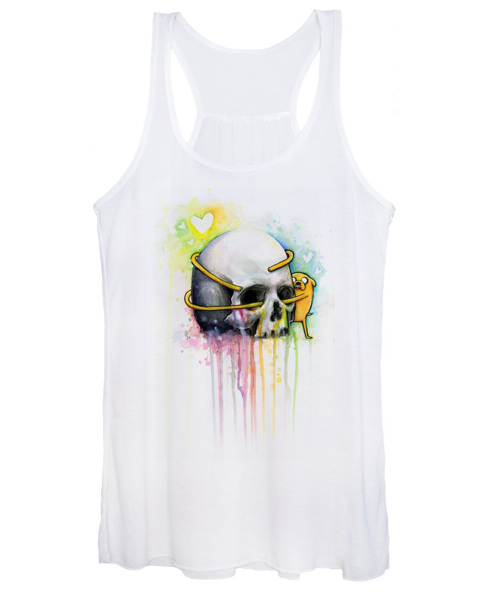 Adventure Time Women's Tank Top featuring the painting Jake the Dog Hugging Skull Adventure Time Art by Olga Shvartsur