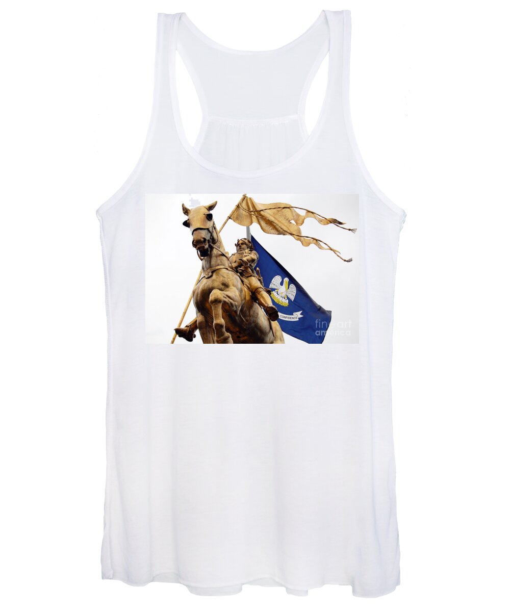 Travelpixpro New Orleans Women's Tank Top featuring the photograph Joan of Arc Statue French Quarter New Orleans by Shawn O'Brien