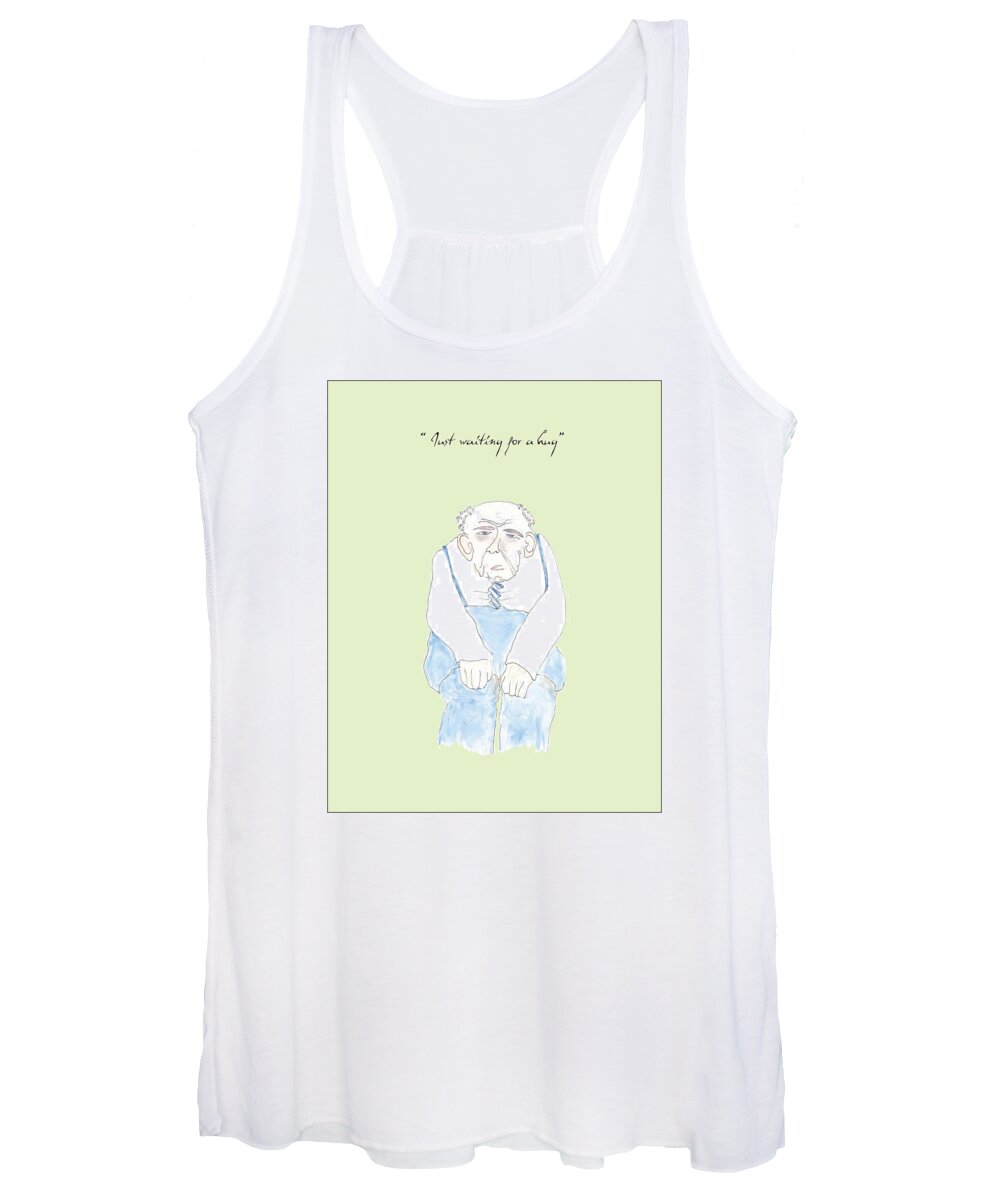 Humor Women's Tank Top featuring the drawing Just Waiting for a Hug by Heather Hennick