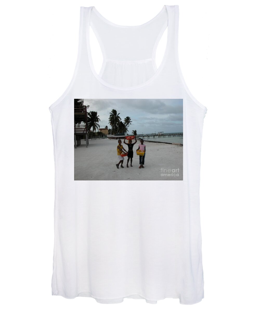 Belize Women's Tank Top featuring the photograph Kids on beach by Jim Goodman
