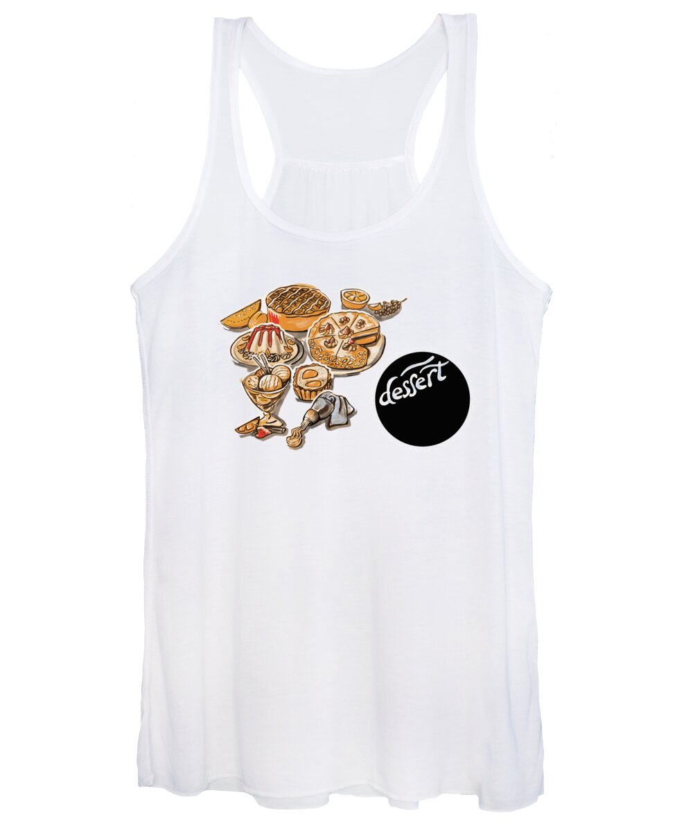 Dessert Women's Tank Top featuring the drawing Kitchen Illustration Of Menu Of Desserts by Ariadna De Raadt