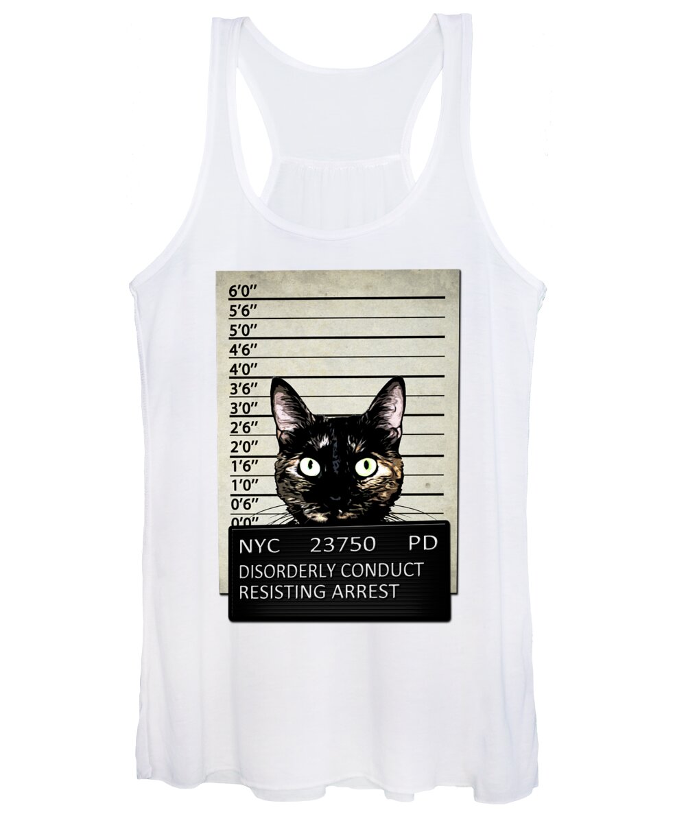 Cat Women's Tank Top featuring the mixed media Kitty Mugshot by Nicklas Gustafsson