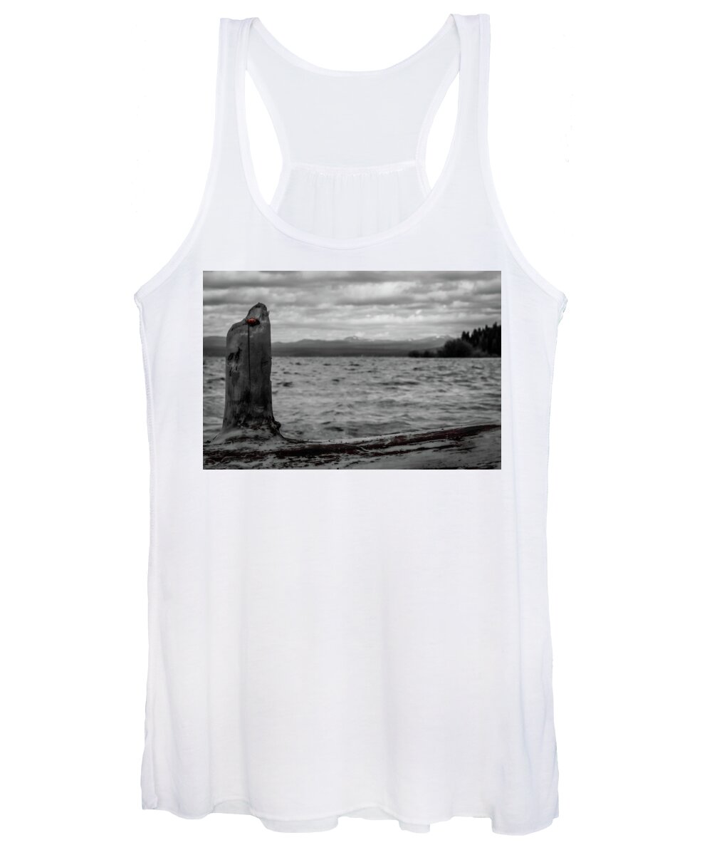 Lake Almanor Women's Tank Top featuring the photograph Lady in Red by Marnie Patchett