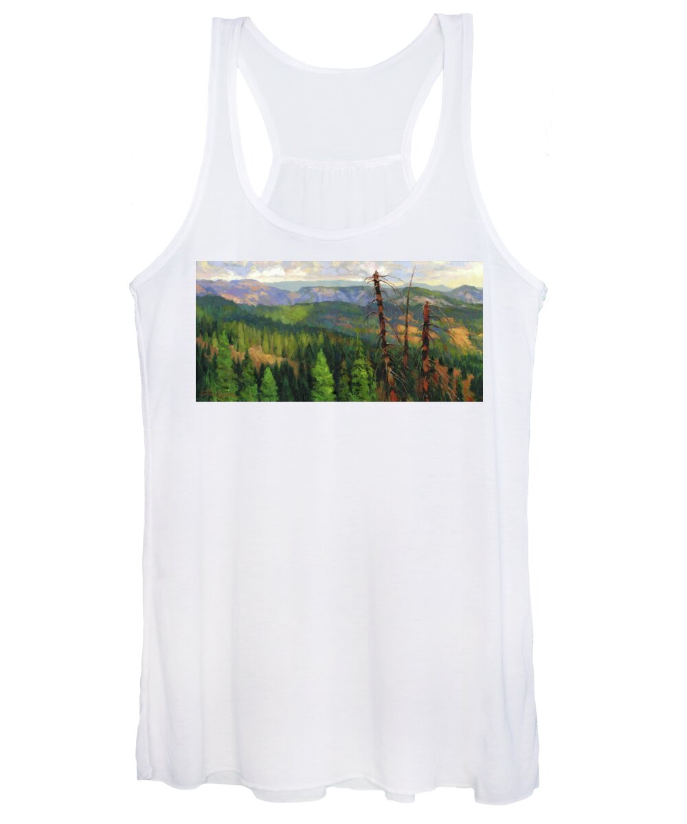 Wilderness Women's Tank Top featuring the painting Ladycamp by Steve Henderson