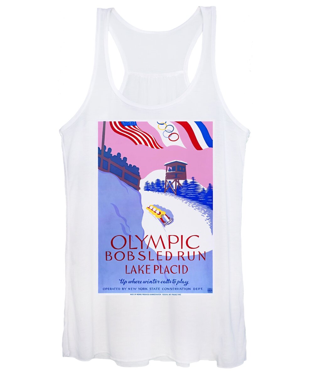 Olympic Bobsled Women's Tank Top featuring the painting Lake Placid Olympic bobsled run, poster 1937 by Vincent Monozlay