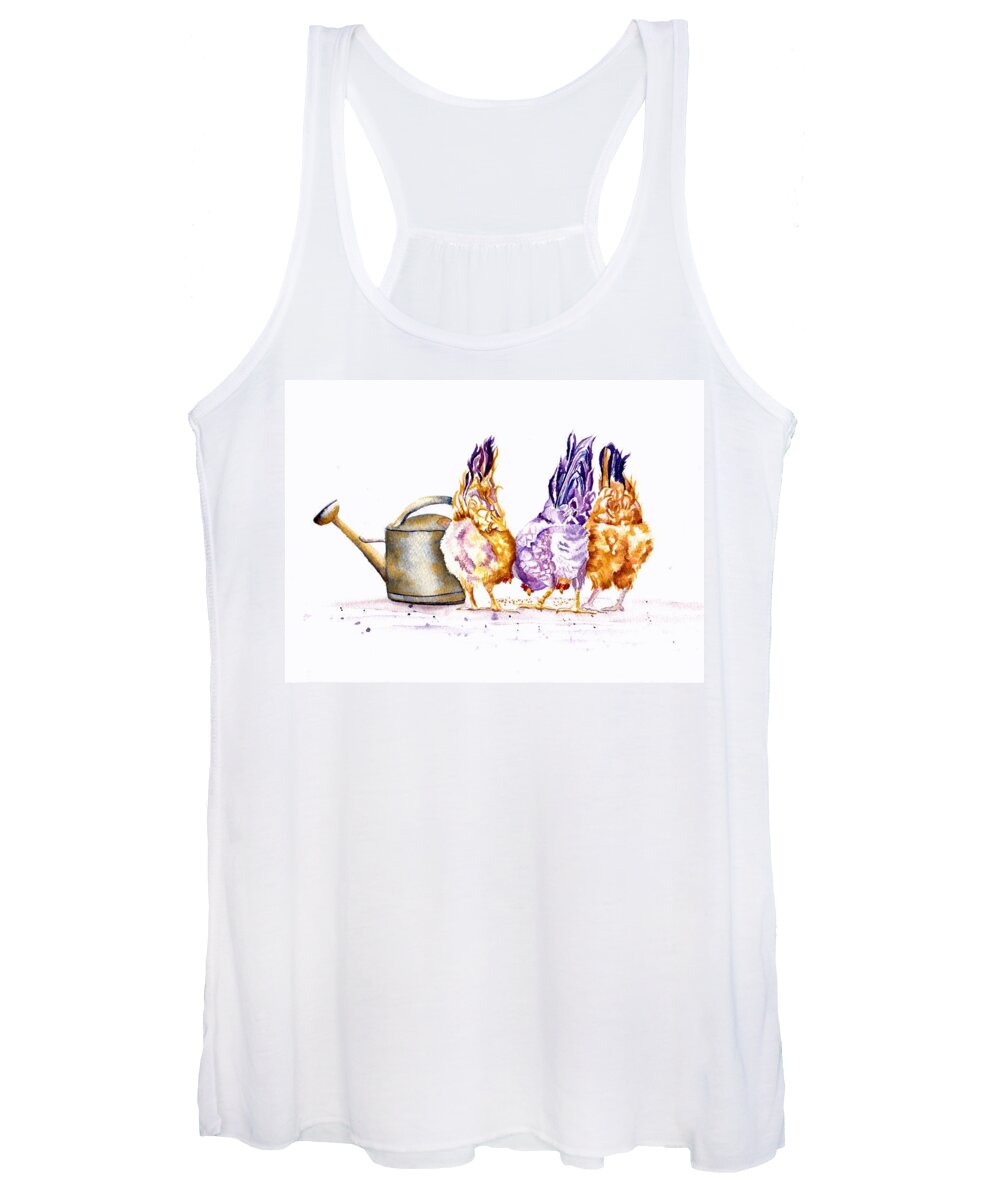 Hens Women's Tank Top featuring the painting Let's Do Lunch Hens and Chickens by Debra Hall