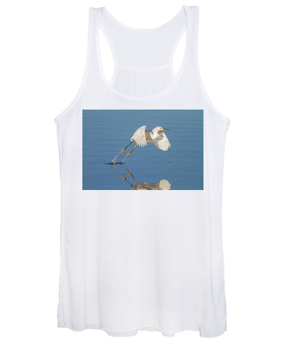 Egret Women's Tank Top featuring the photograph Lift Off- Snowy Egret by Mark Miller