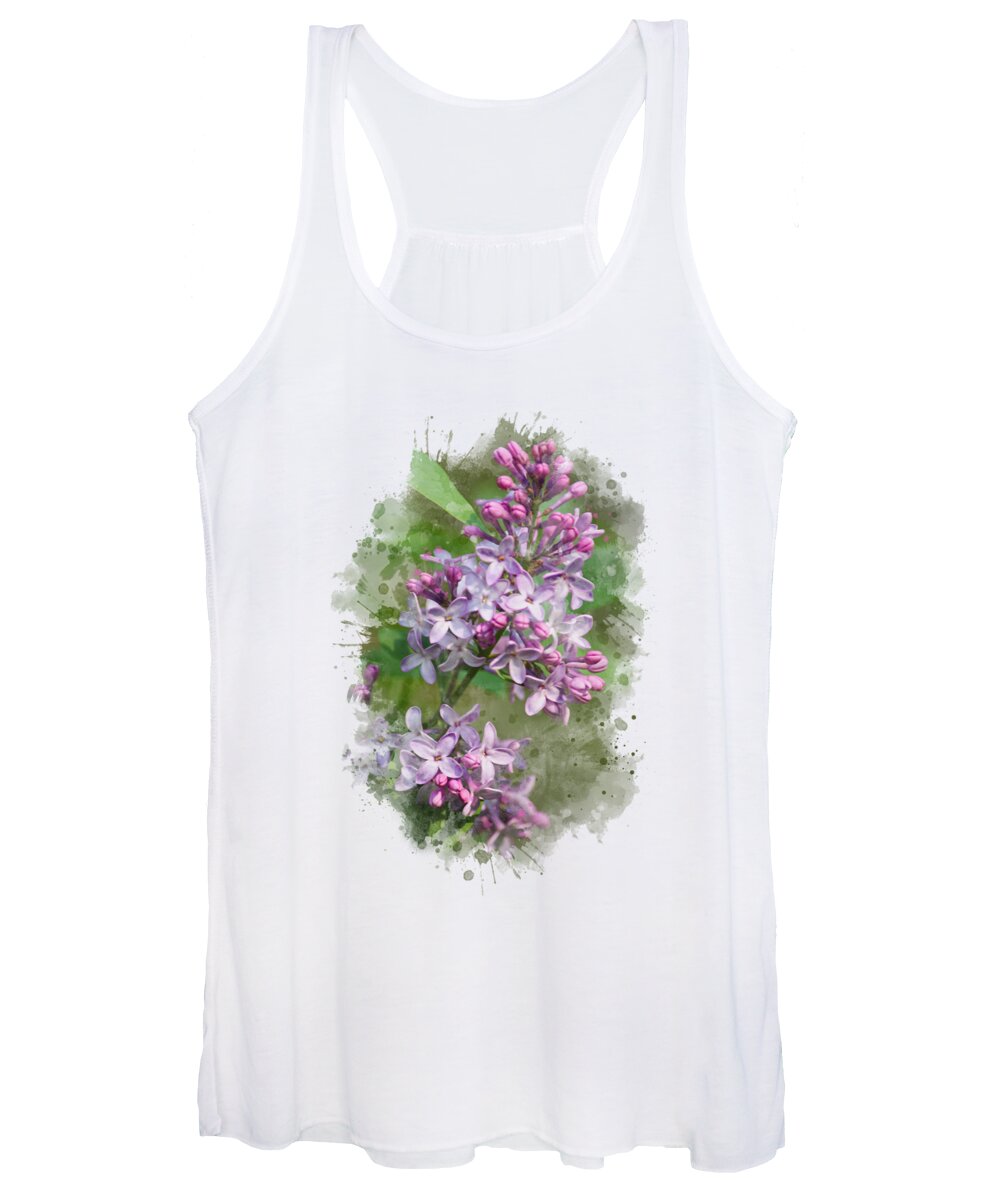 Lilacs Women's Tank Top featuring the mixed media Lilac Watercolor Art by Christina Rollo