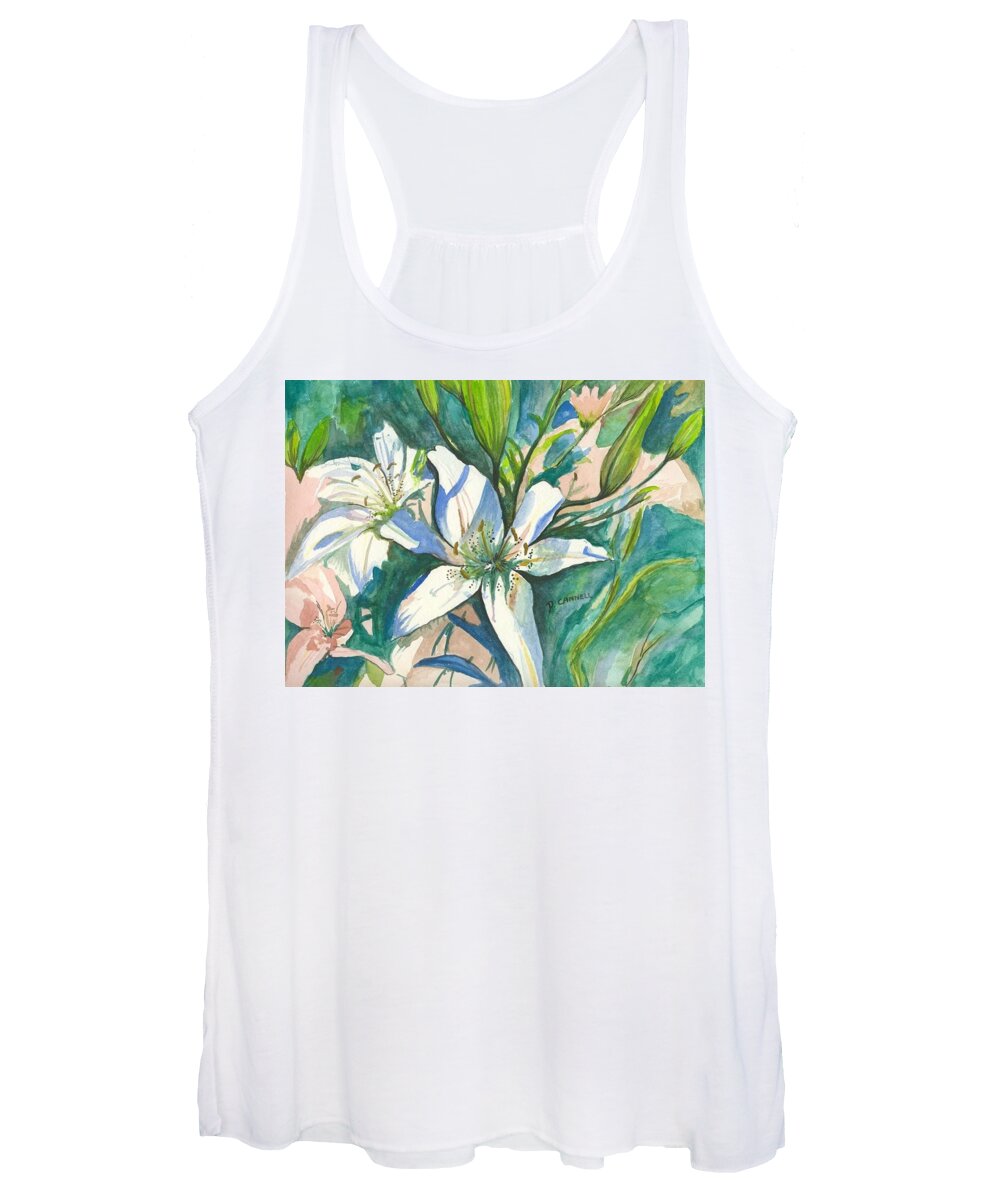 Two Women's Tank Top featuring the painting Lillies two by Darren Cannell