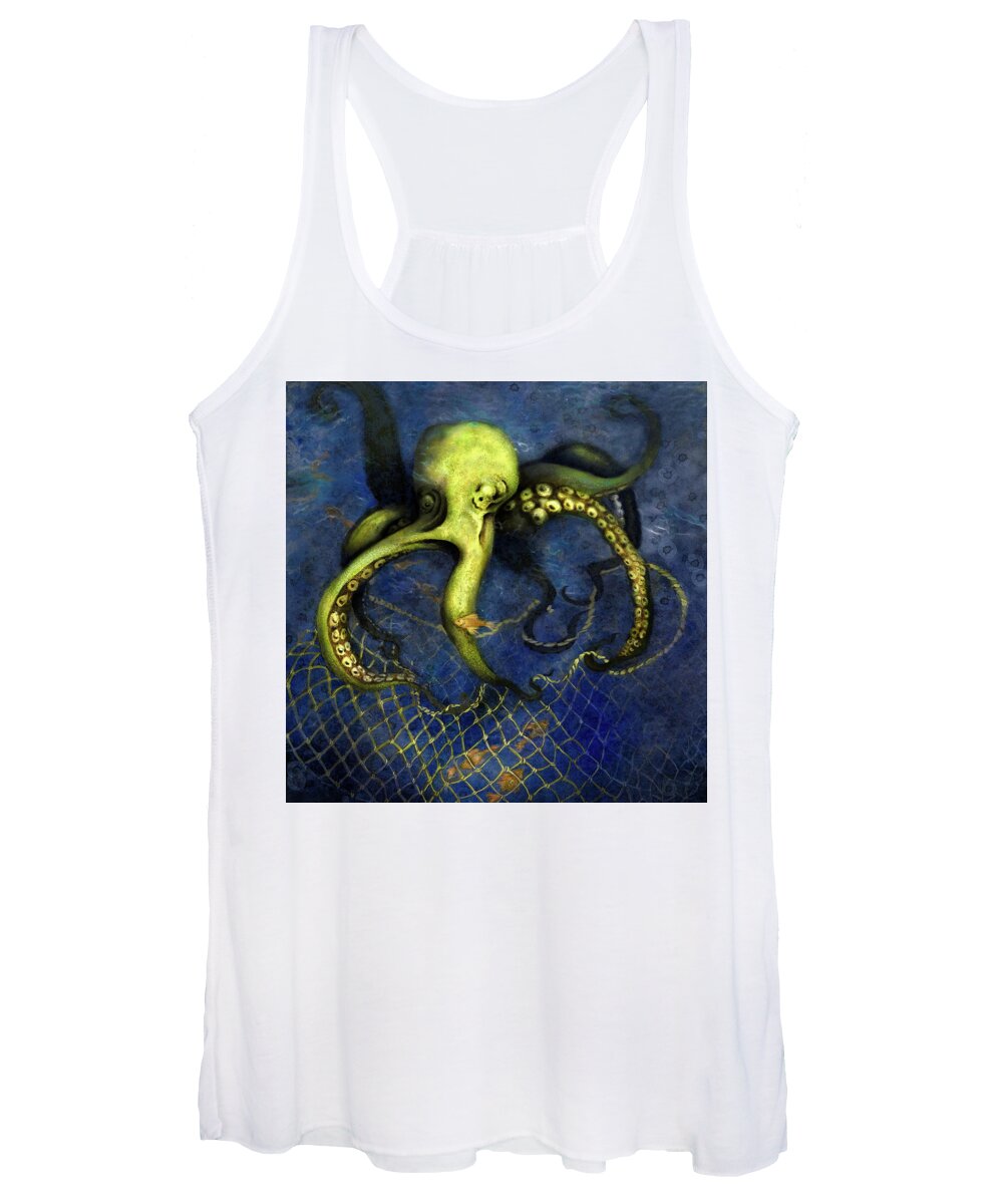 Octopus Women's Tank Top featuring the digital art Lime Green Octopus with Net by Sand And Chi