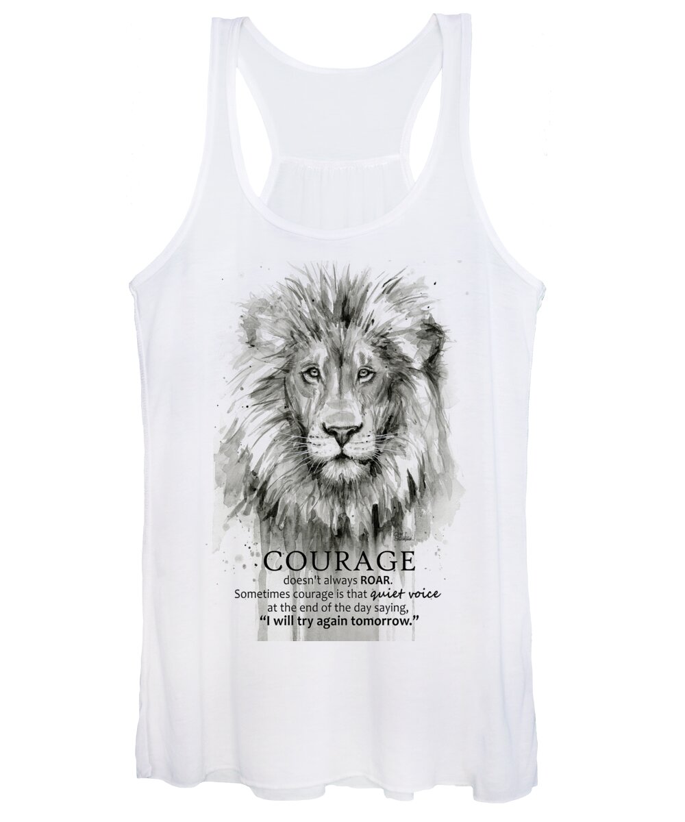 Lion Women's Tank Top featuring the painting Lion Courage Motivational Quote Watercolor Animal by Olga Shvartsur