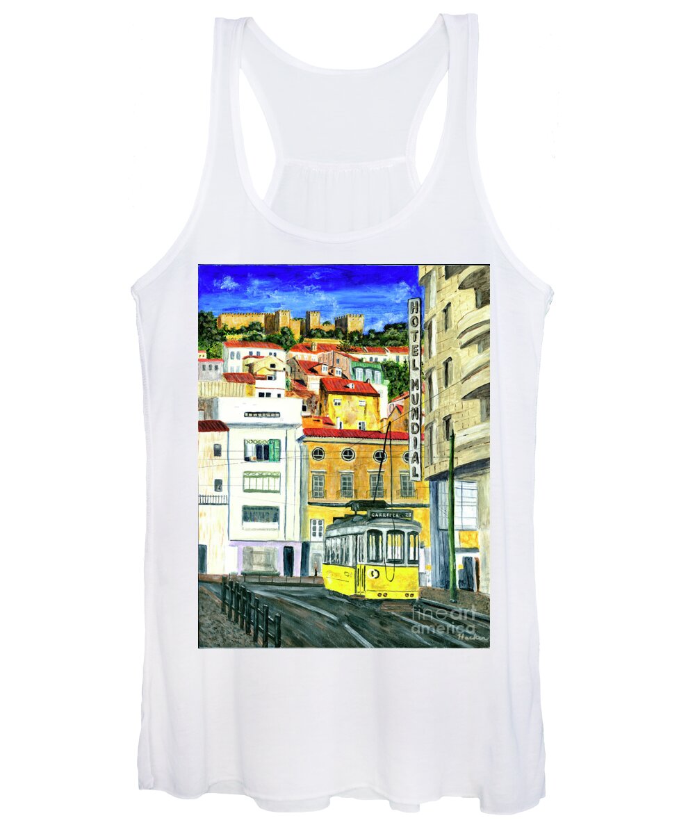 Portugal Women's Tank Top featuring the painting Lisbon Trolley Painting by Timothy Hacker