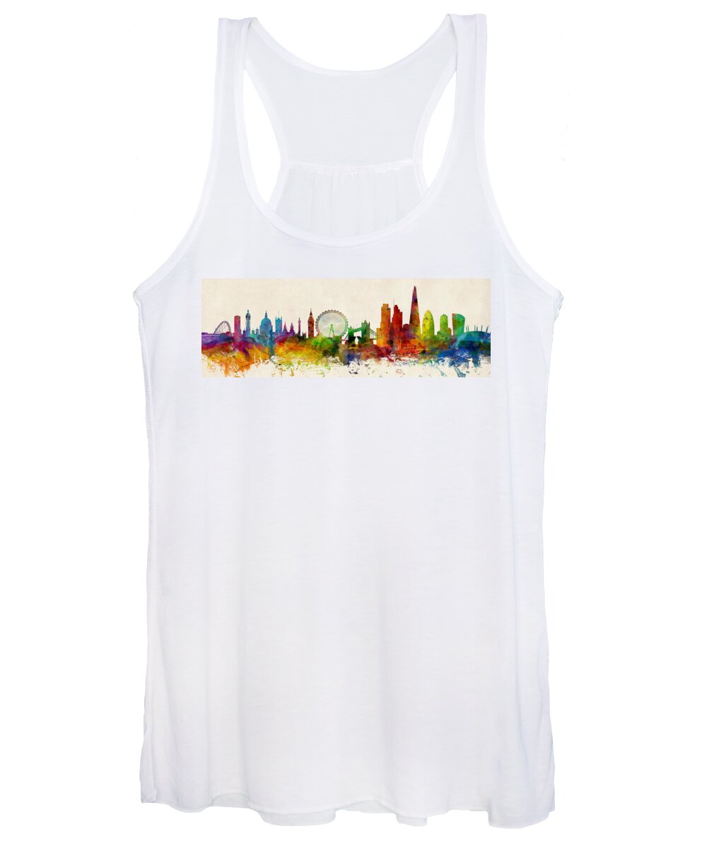 Watercolor Art Print Of The Skyline Of The City Of London Women's Tank Top featuring the digital art London England Skyline Panoramic by Michael Tompsett
