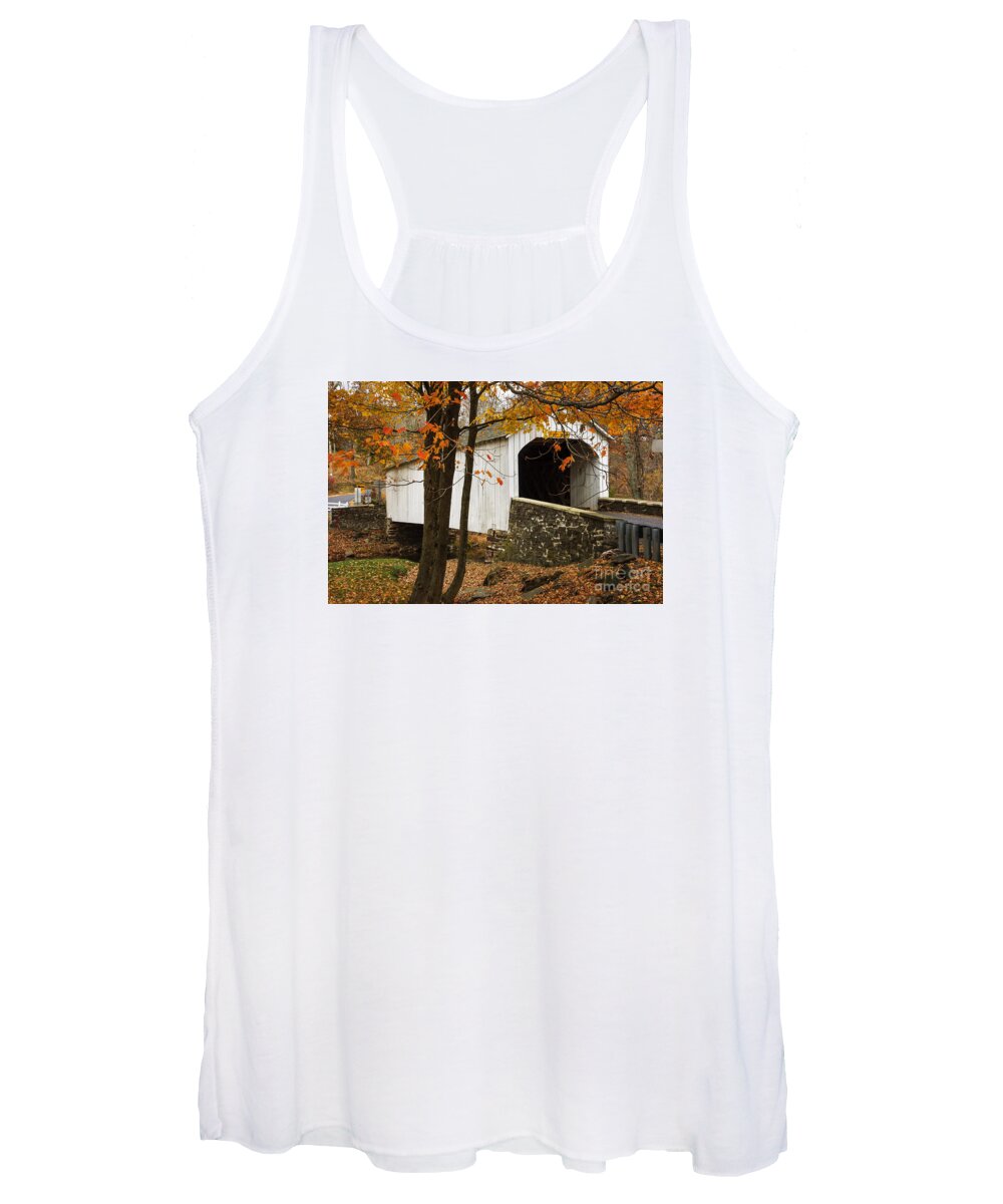 (day Or Daytime) Women's Tank Top featuring the photograph Loux Covered Bridge by Debra Fedchin