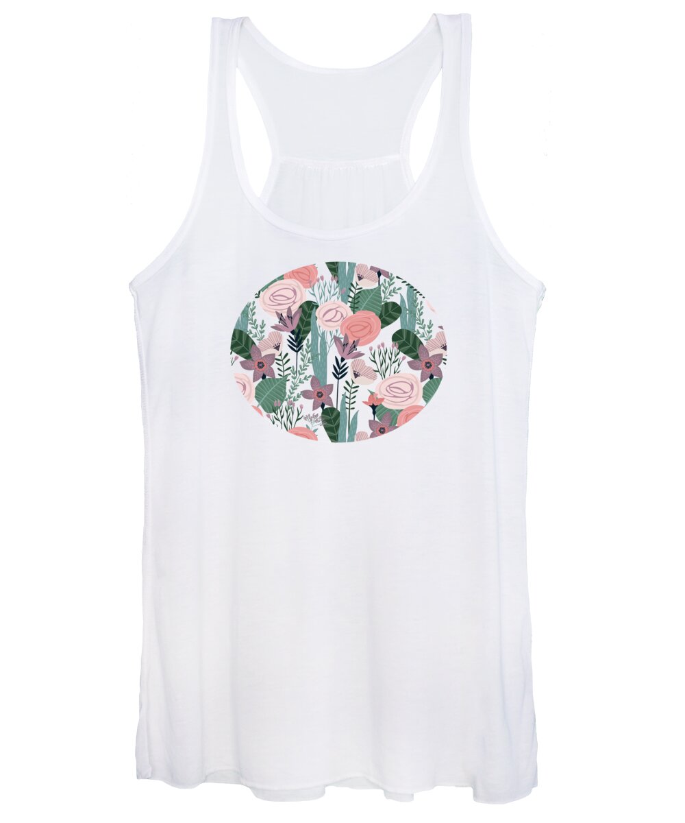 Pattern Women's Tank Top featuring the painting Lovely Mid Century Rose Garden Flower Pattern by Little Bunny Sunshine