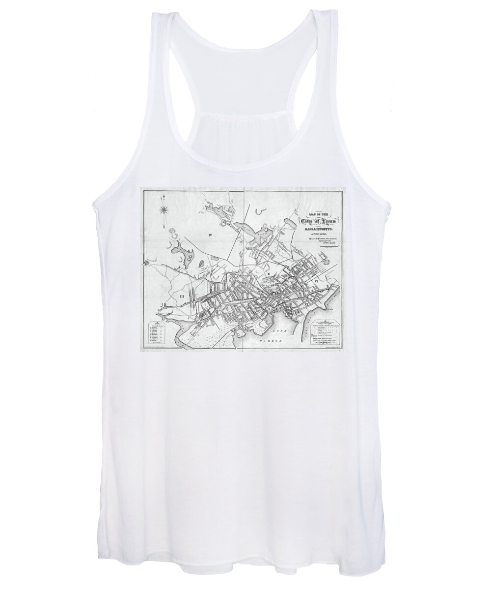 Lynn Women's Tank Top featuring the photograph Lynn MA 1876 Historical Map Black and White by Toby McGuire