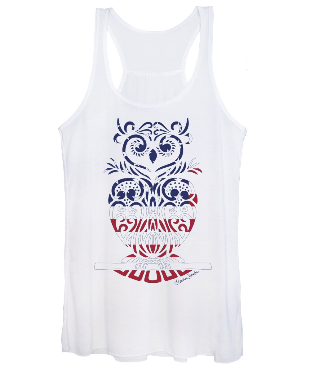 American Women's Tank Top featuring the drawing Made in the USA Tribal Owl by Heather Schaefer