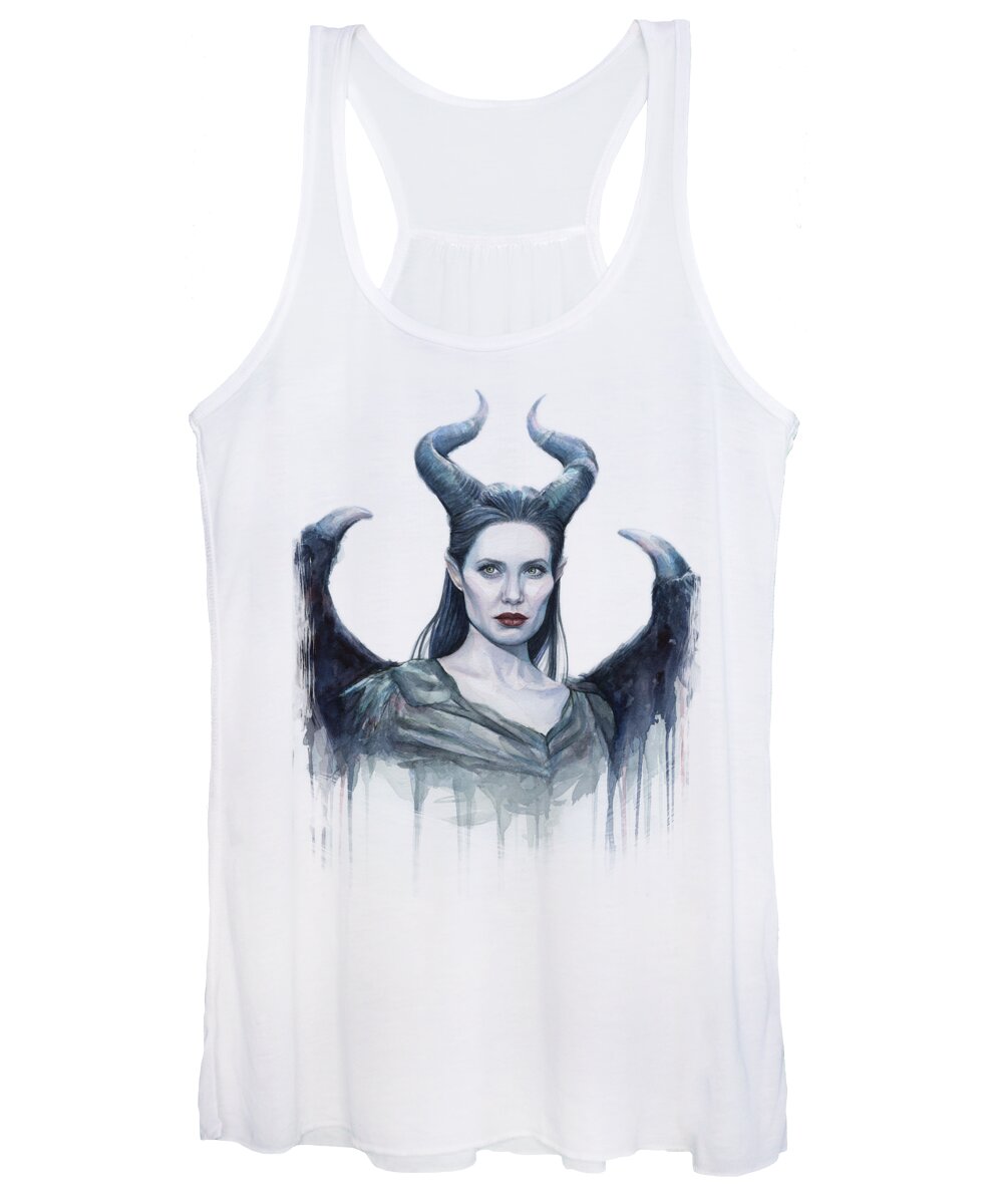 Maleficent Women's Tank Top featuring the painting Maleficent Watercolor Portrait by Olga Shvartsur