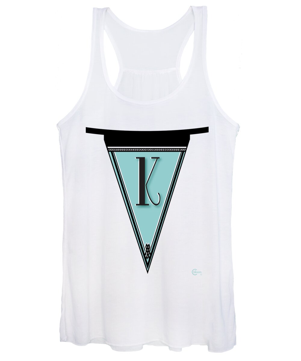 Banner Women's Tank Top featuring the digital art Pennant Deco Blues Banner initial letter K by Cecely Bloom